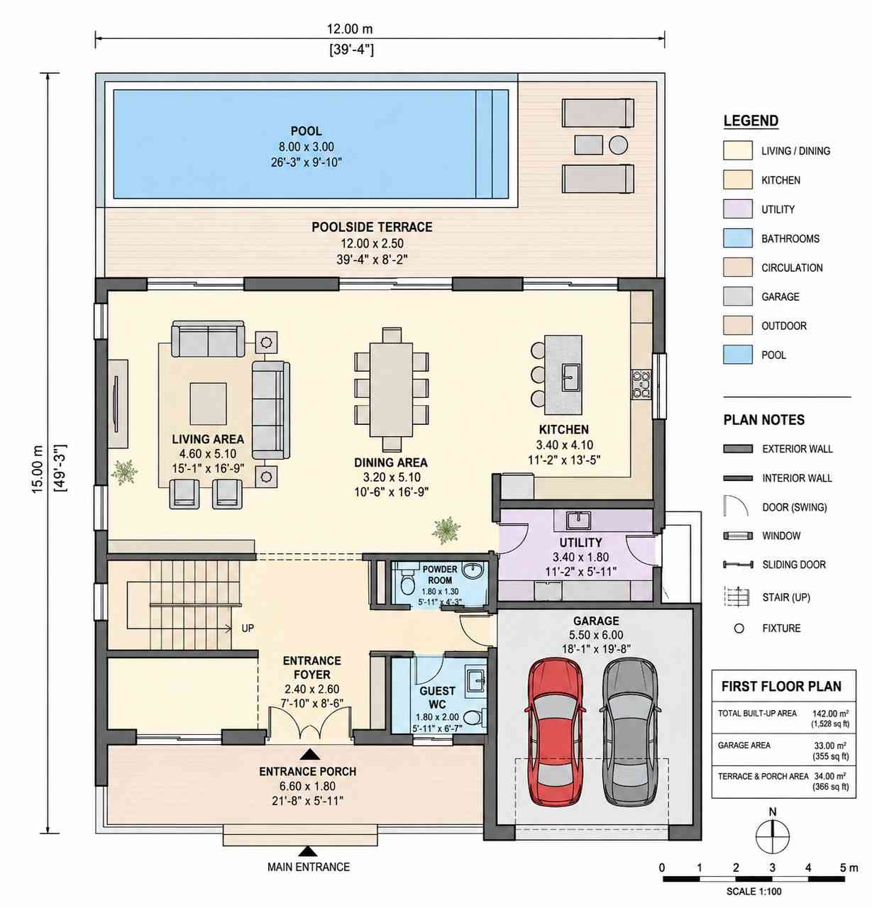 4 Bedroom 3 Story Modern House Plan with Home Gym, Bar and Rooftop Terrace