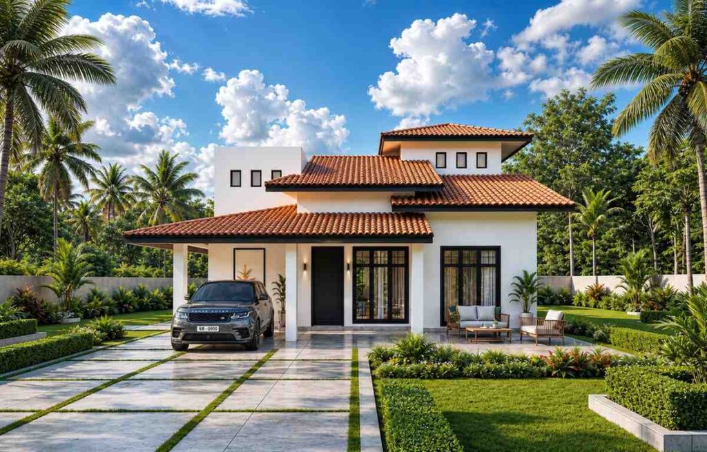 Front Elevation of 3 Bedroom 2 Story Tropical Mediterranean House