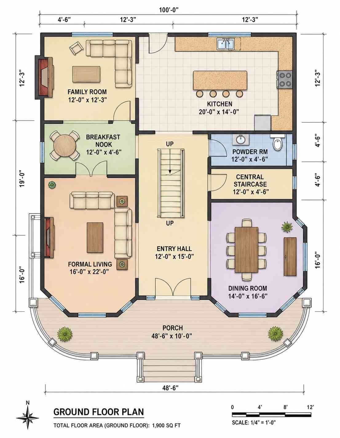 Ground Floor Blueprint of 5 Bedroom 2 Story Victorian House Plan