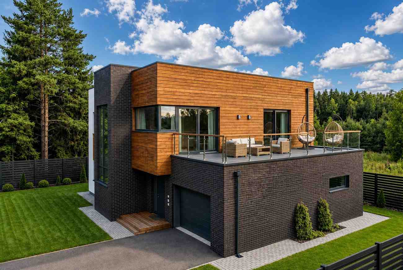 Right Side Elevation of 2 Bedroom 2 Story Modern House Plan with Large Terrace