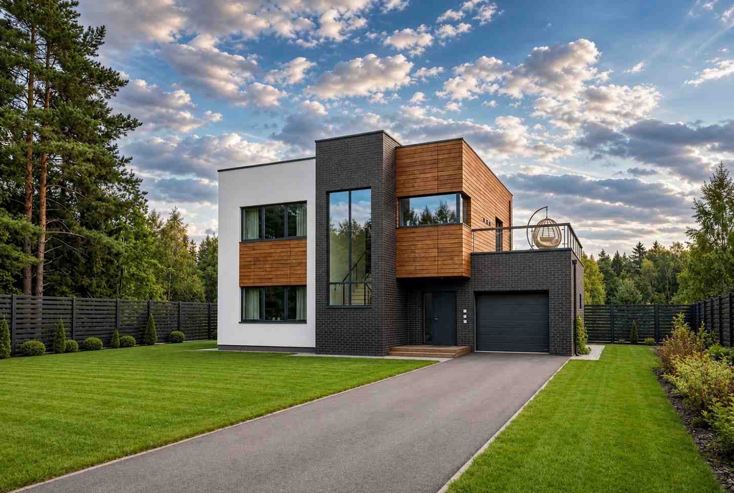 Front Elevation of 2 Bedroom 2 Story Modern House Plan with Large Terrace