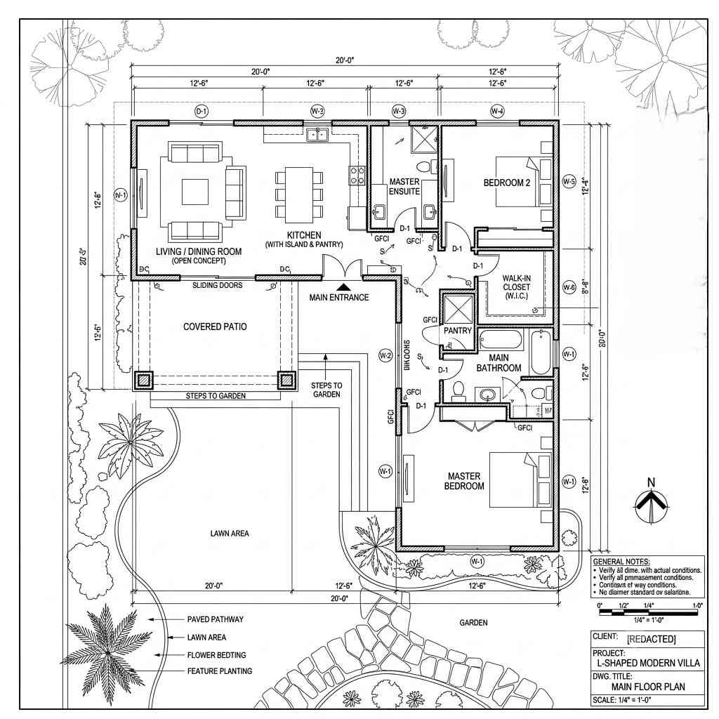 Blueprint of Modern Mediterranean Ranch House 