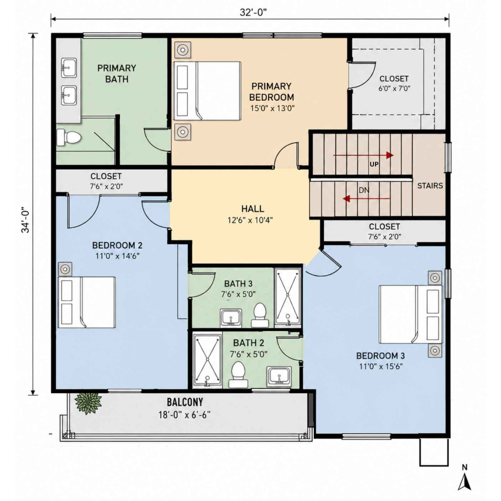 Upper Floor Blueprint of Modern Contemporary House