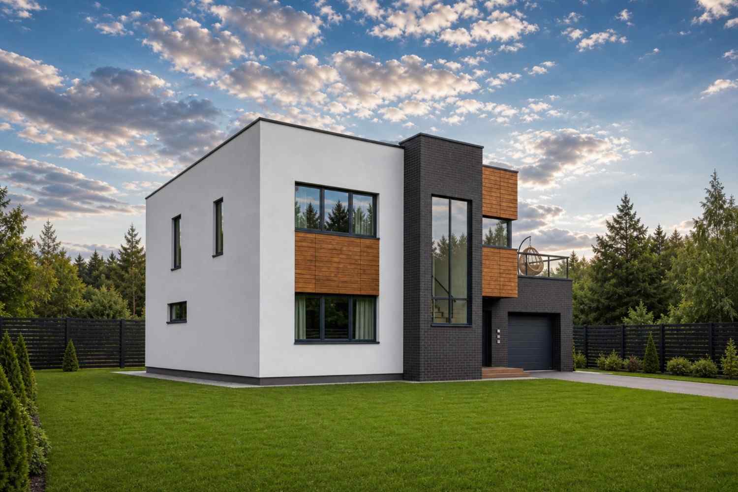 Left Side Elevation of 2 Bedroom 2 Story Modern House Plan with Large Terrace