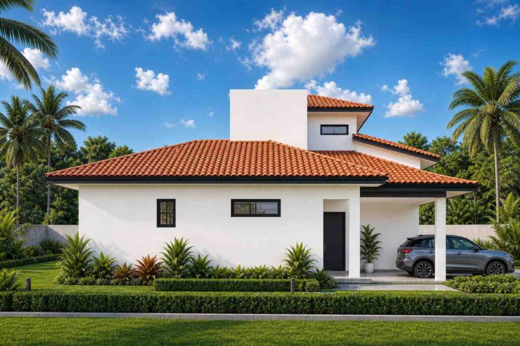 Left Side Elevation of 3 Bedroom 2 Story Tropical Mediterranean House
