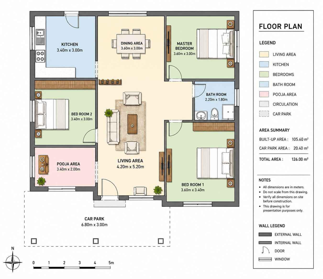 Blueprint of 3 Bedroom 2 Story Tropical Mediterranean House