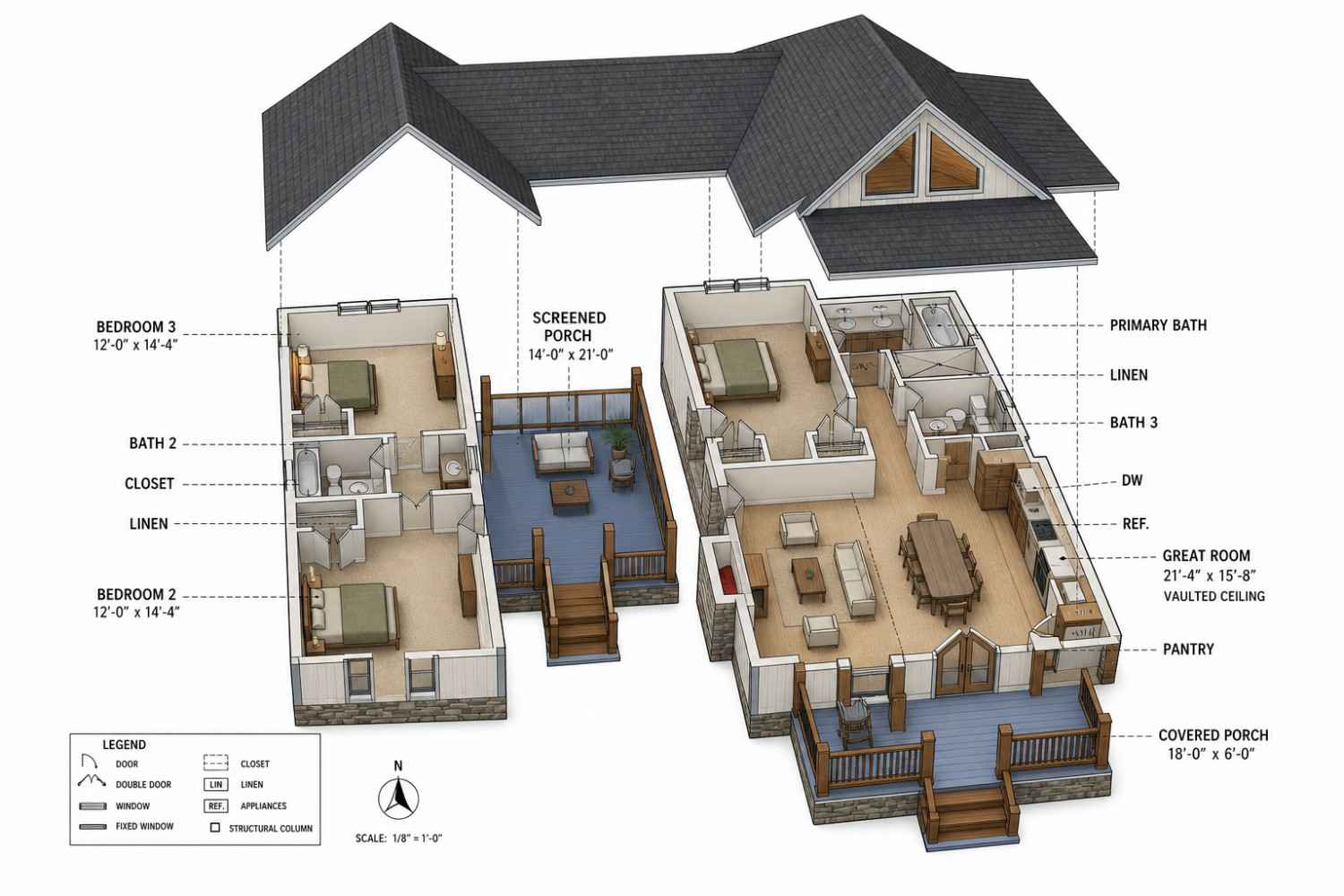 Exploded Axonometric View of Mountain House