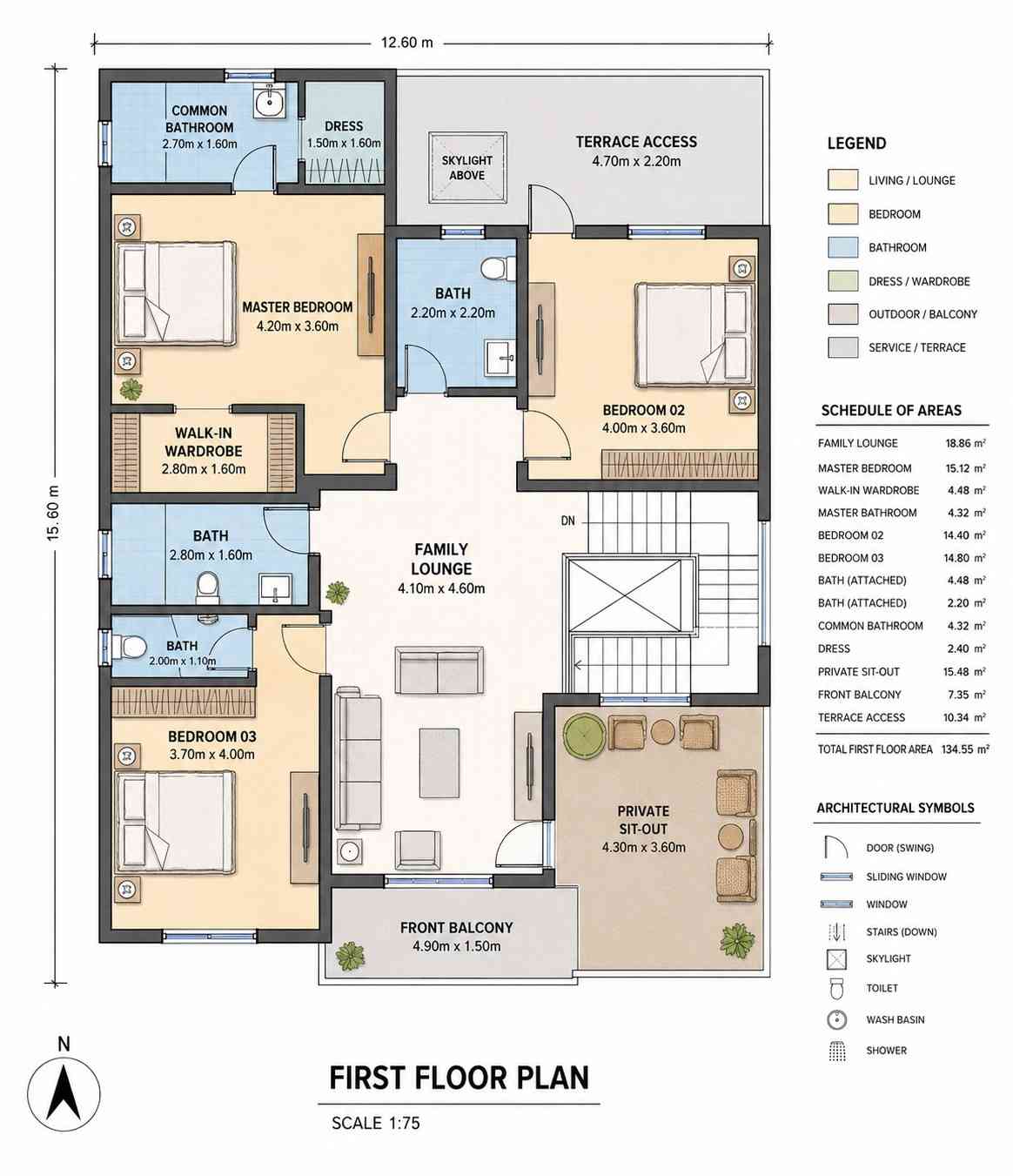 Upper Floor Blueprint of 4 bedroom 2 story contemporary modern villa