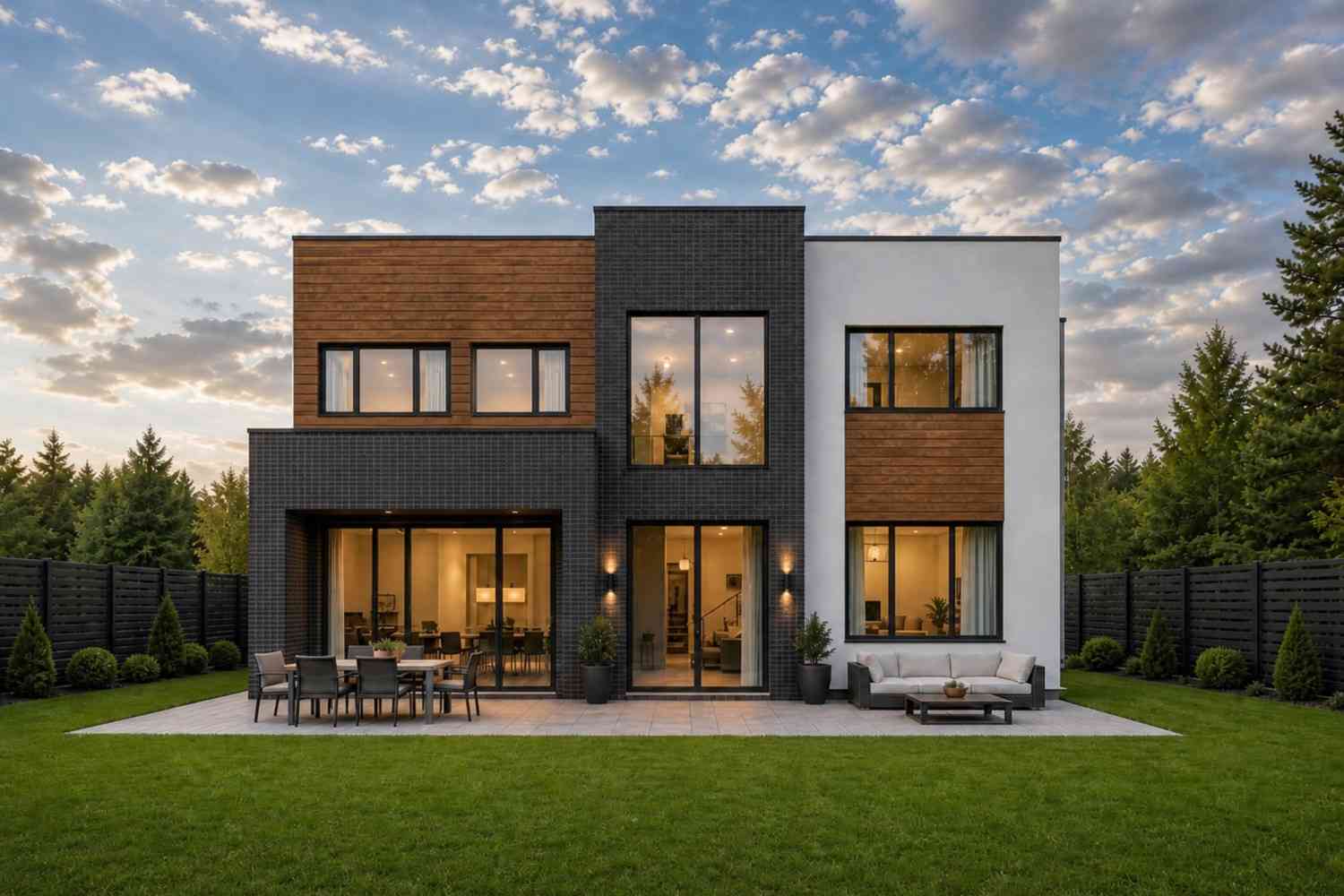 Rear Elevation of 2 Bedroom 2 Story Modern House Plan with Large Terrace