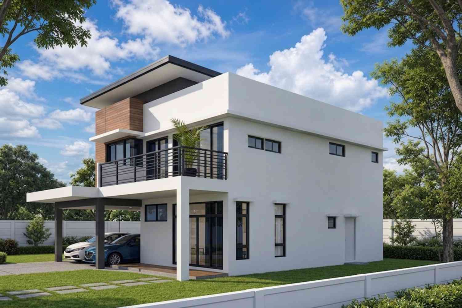 Right Side Elevation of 4 Bedroom 2 Story Modern House Plan with Large Balcony
