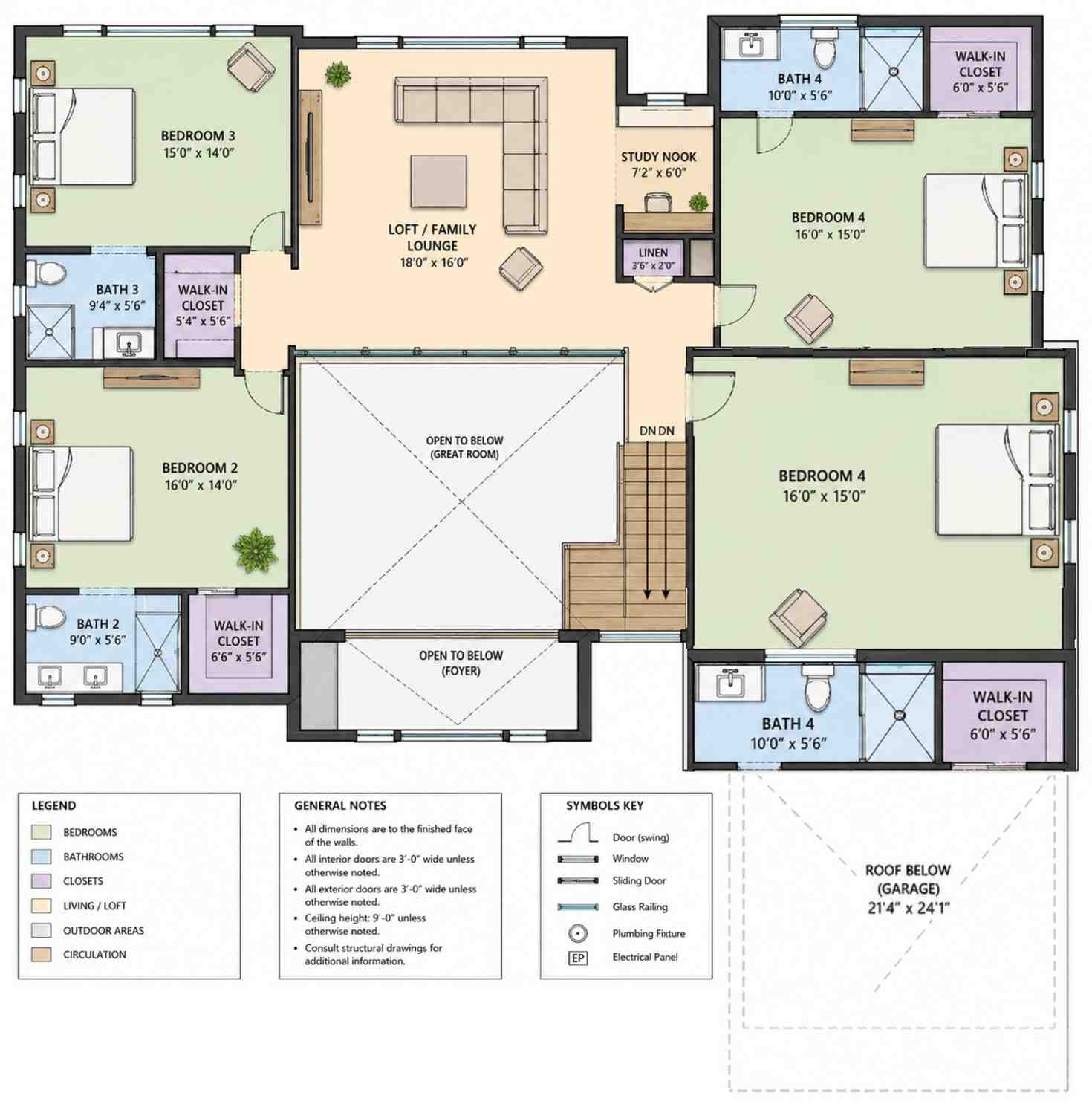 Upper Floor Blueprint of Tropical Modern Luxury Villa
