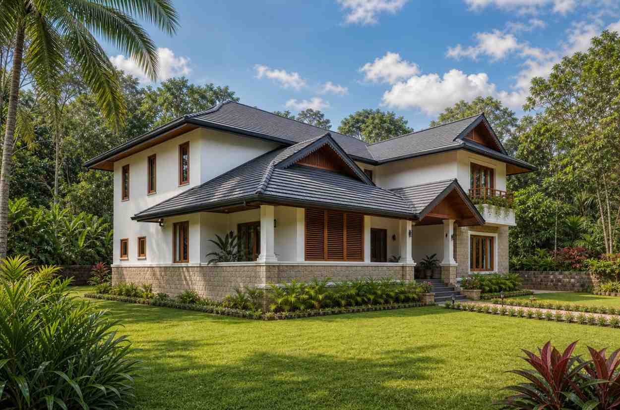 Left side elevation of 4 Bedroom 2 Story Tropical Contemporary House Plan with Covered Terrace