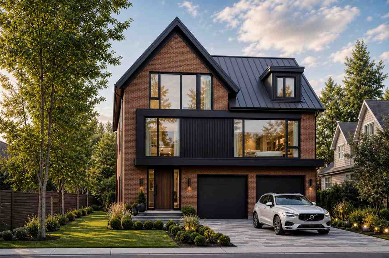 Front Elevation of House Plan for a Large Family — 5 Bedroom Scandinavian Contemporary