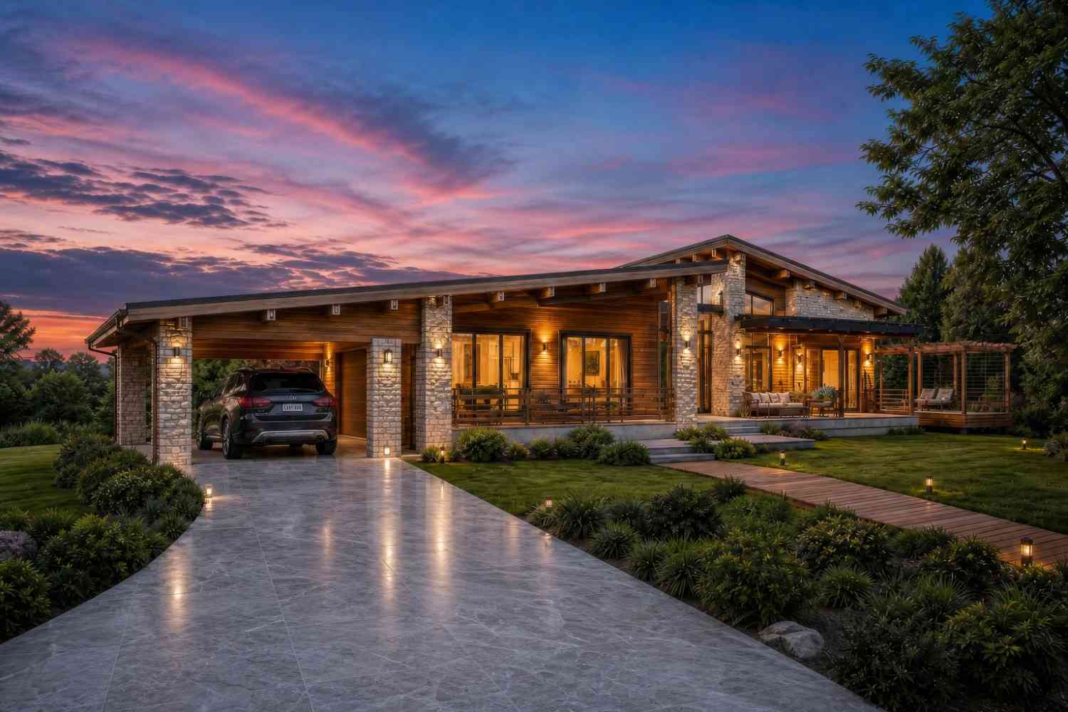 Left Side Elevation and Carport of the Modern Ranch Single Story House