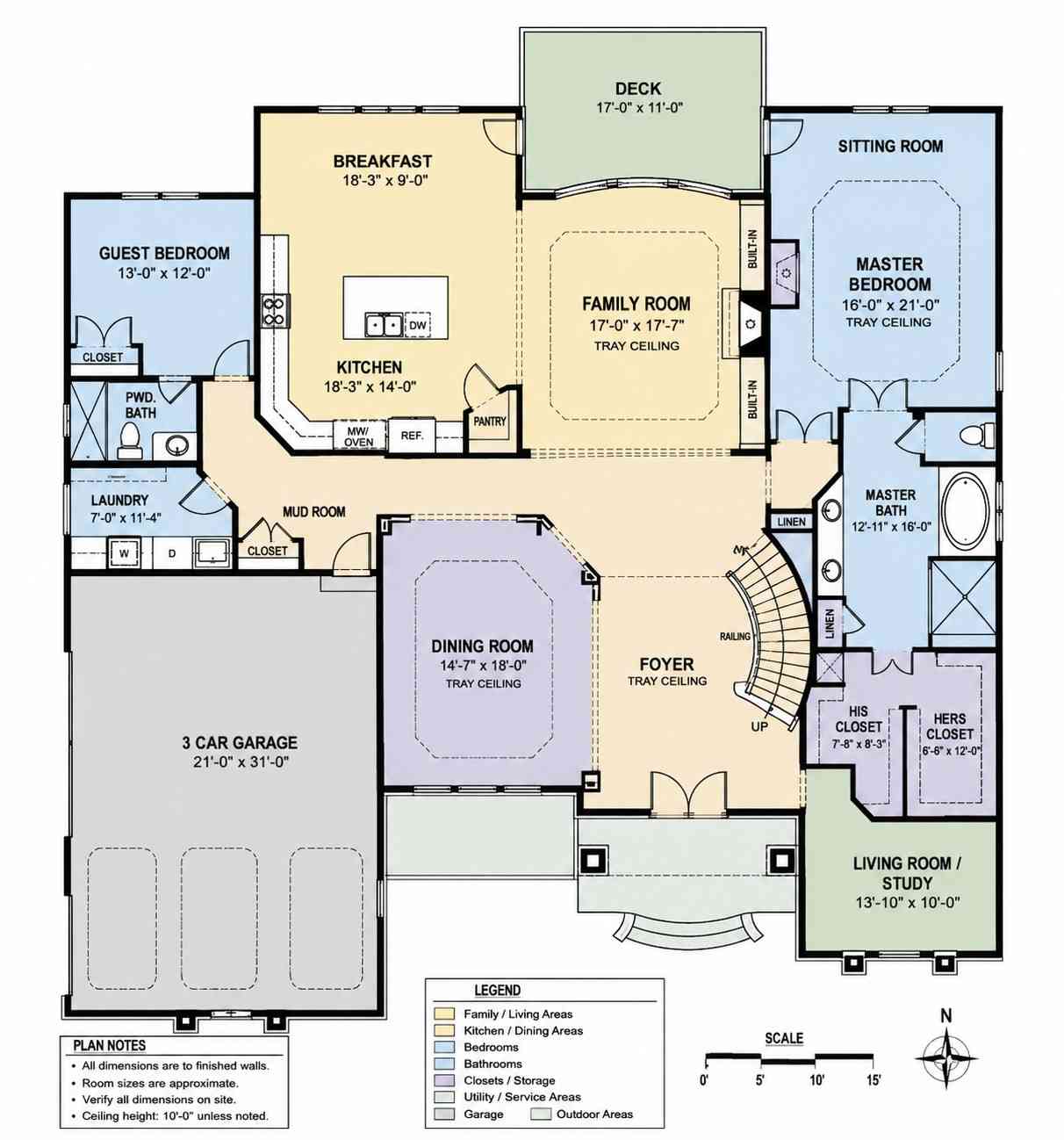 Ground Floor Blueprint of the House displaying the master wing, guest suite, garage, and open living spaces
