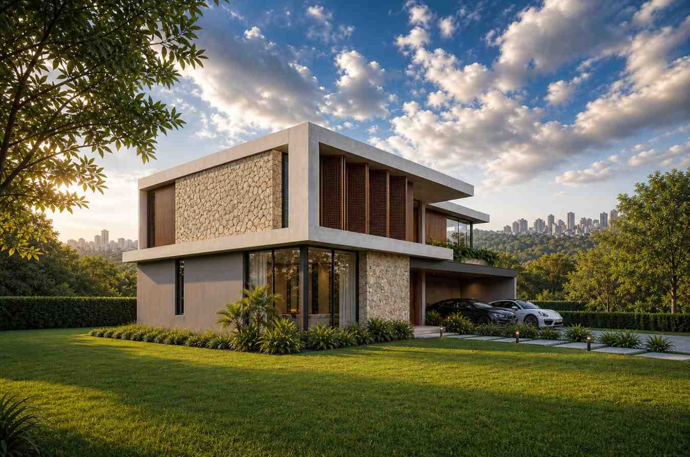 left elevation of the 4 Bedroom 2 Story Contemporary House Plan with Family Lounge.