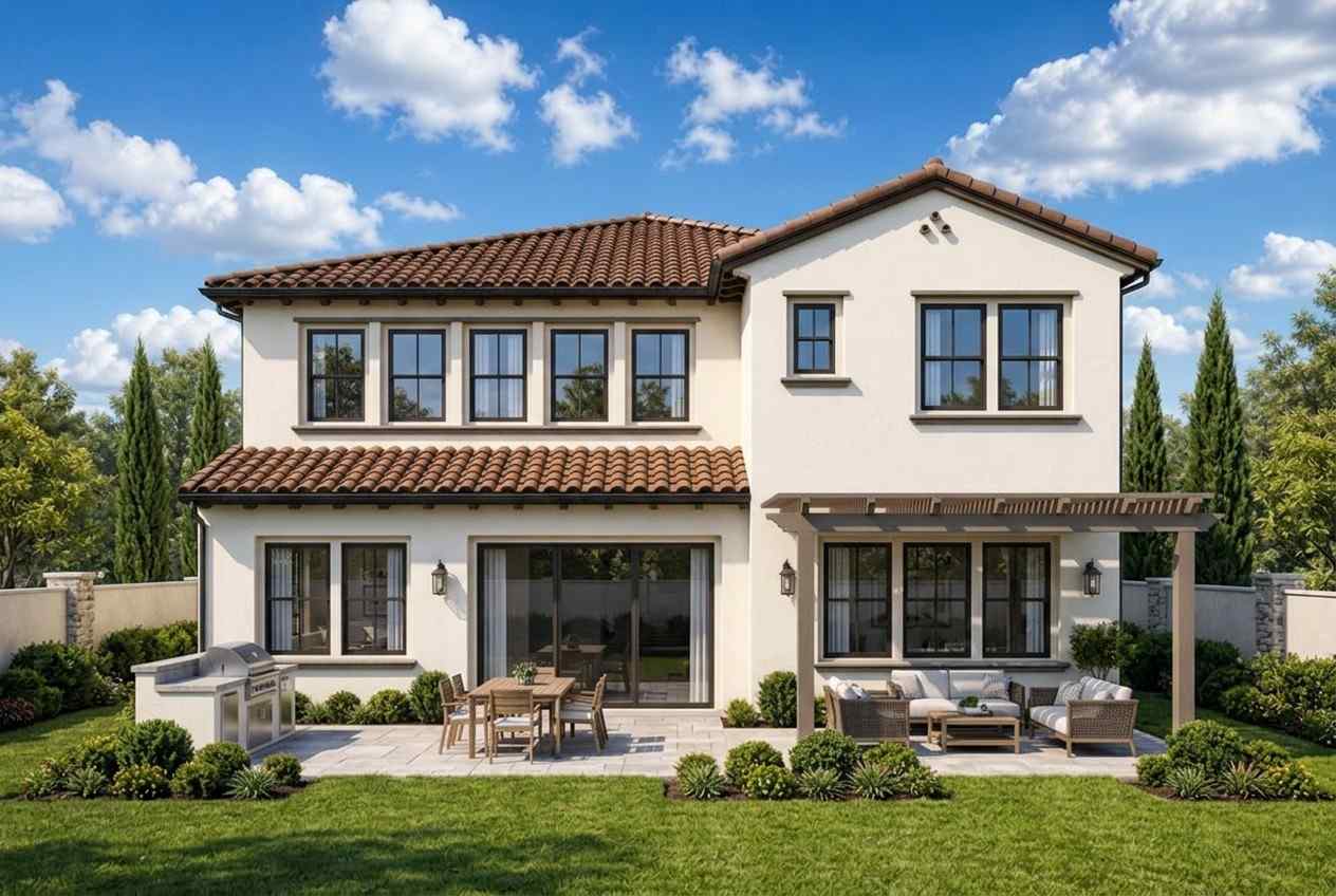 Rear Elevation (Back View) of 5 Bedroom 2 Story Mediterranean House Plan with Home Office