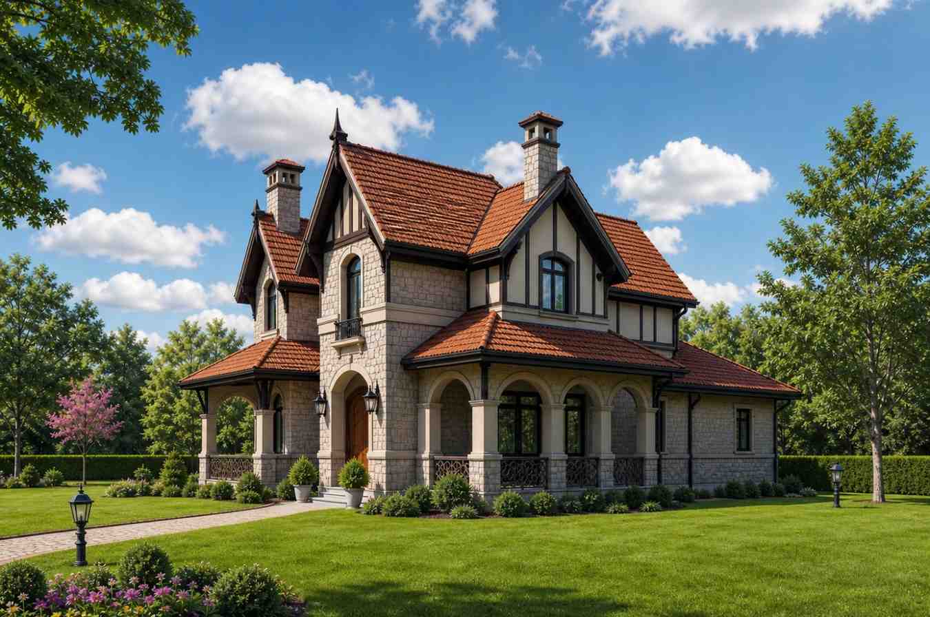 Right side elevation of Victorian House Plan with Wraparound Porch