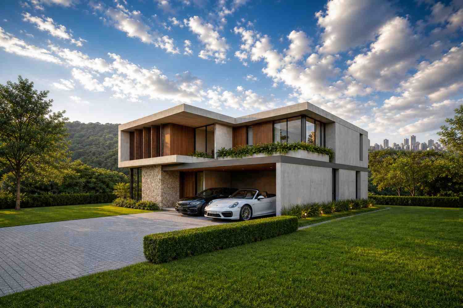 Right elevation of the 4 Bedroom 2 Story Contemporary House Plan with Family Lounge.