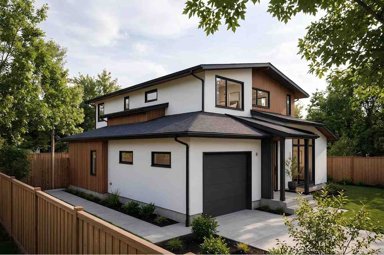 Left Side Elevation of 3 Bedroom 2 Story Contemporary House Plan with Genkan Entry