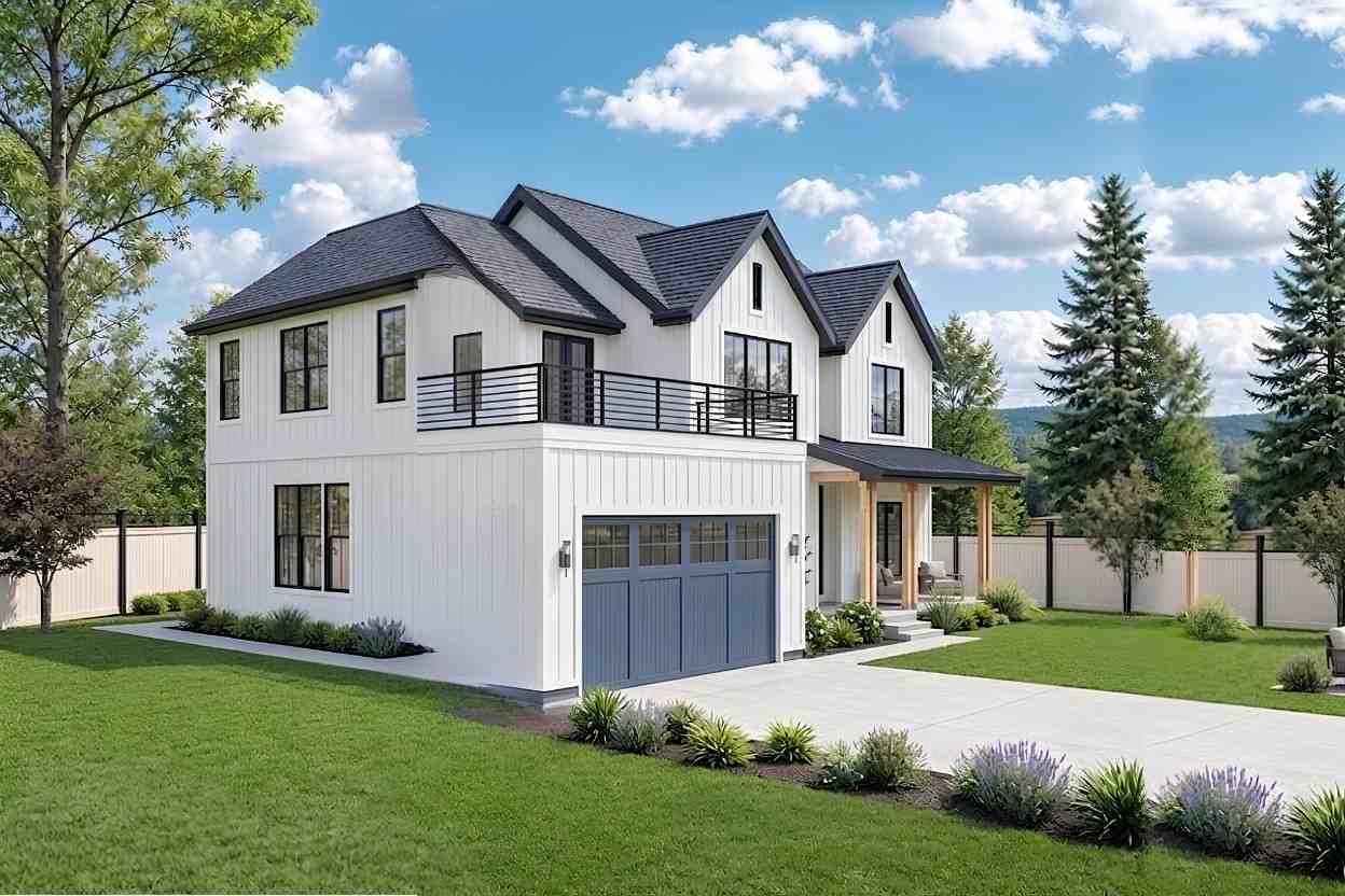 Left Side View showing Garage Profile and Upper Roof Deck Access