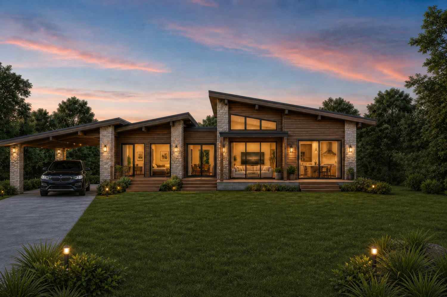 Rear Elevation of the Modern Ranch Single Story House