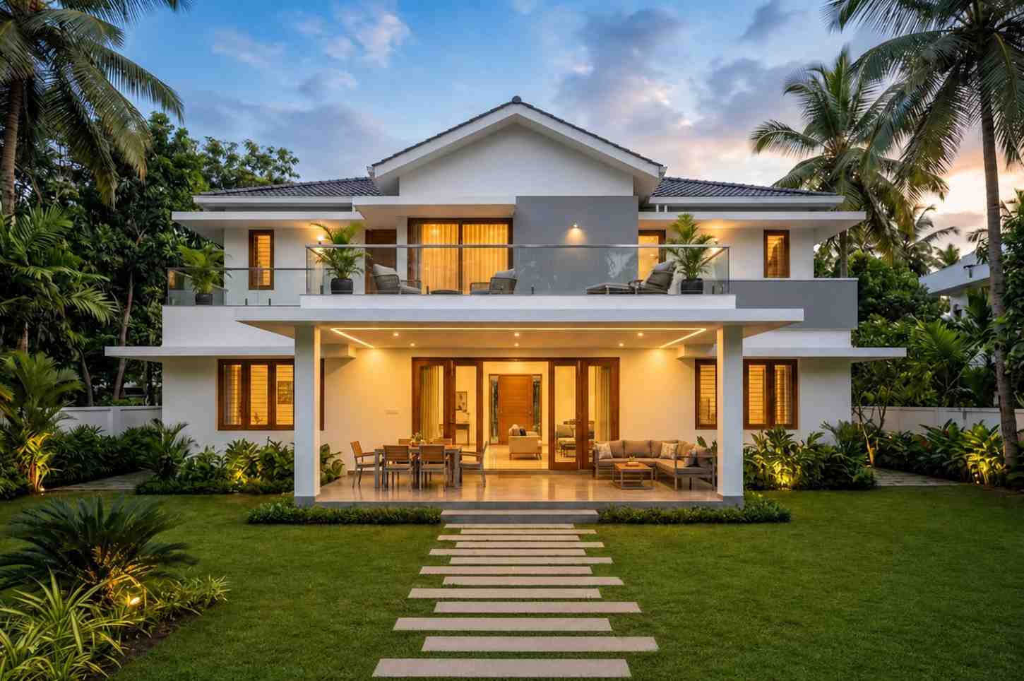 Rear Elevation of Tropical Modern House Plan with Two Master Suites