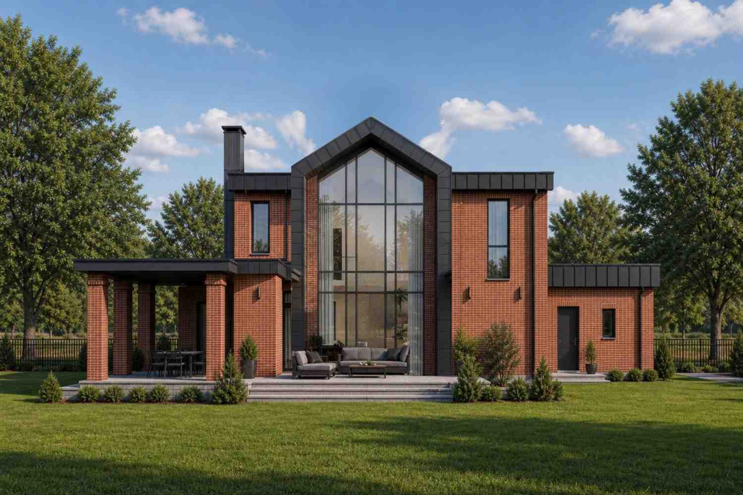 Rear Elevation (Back View) of 3 Bedroom 2 Story Contemporary House Plan with Upstairs Family Room