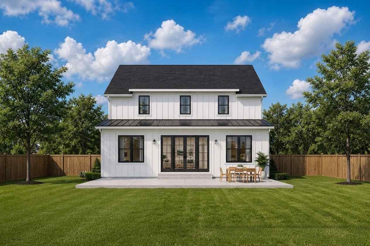 Rear Elevation of 3 Bedroom 2 Story Modern Farmhouse House Plan with Home Office
