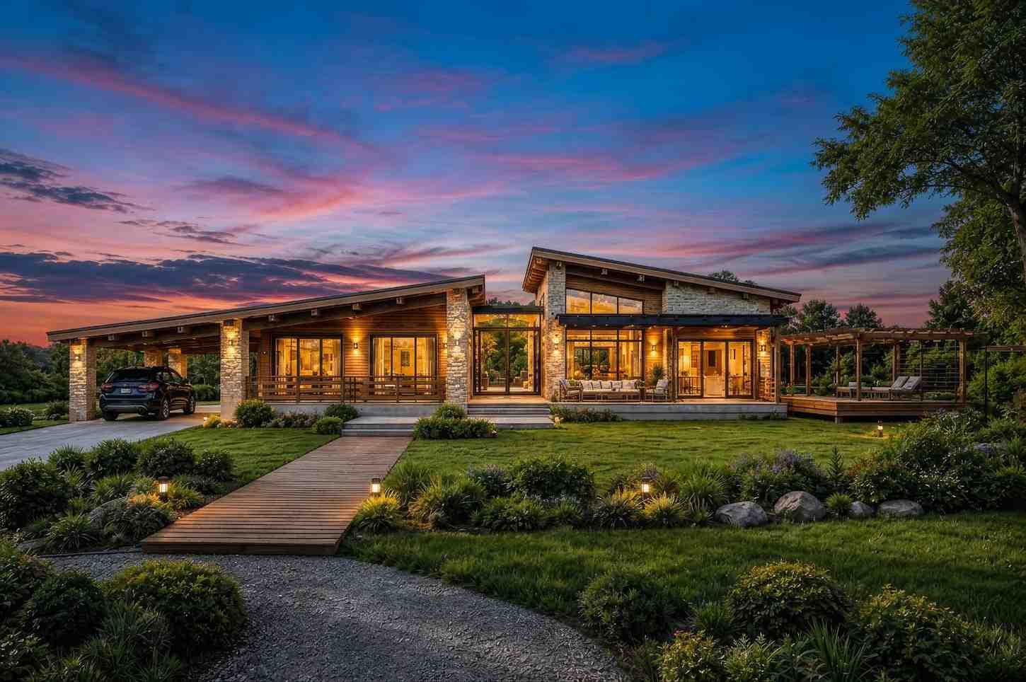 Front Elevation of the Modern Ranch Single Story House