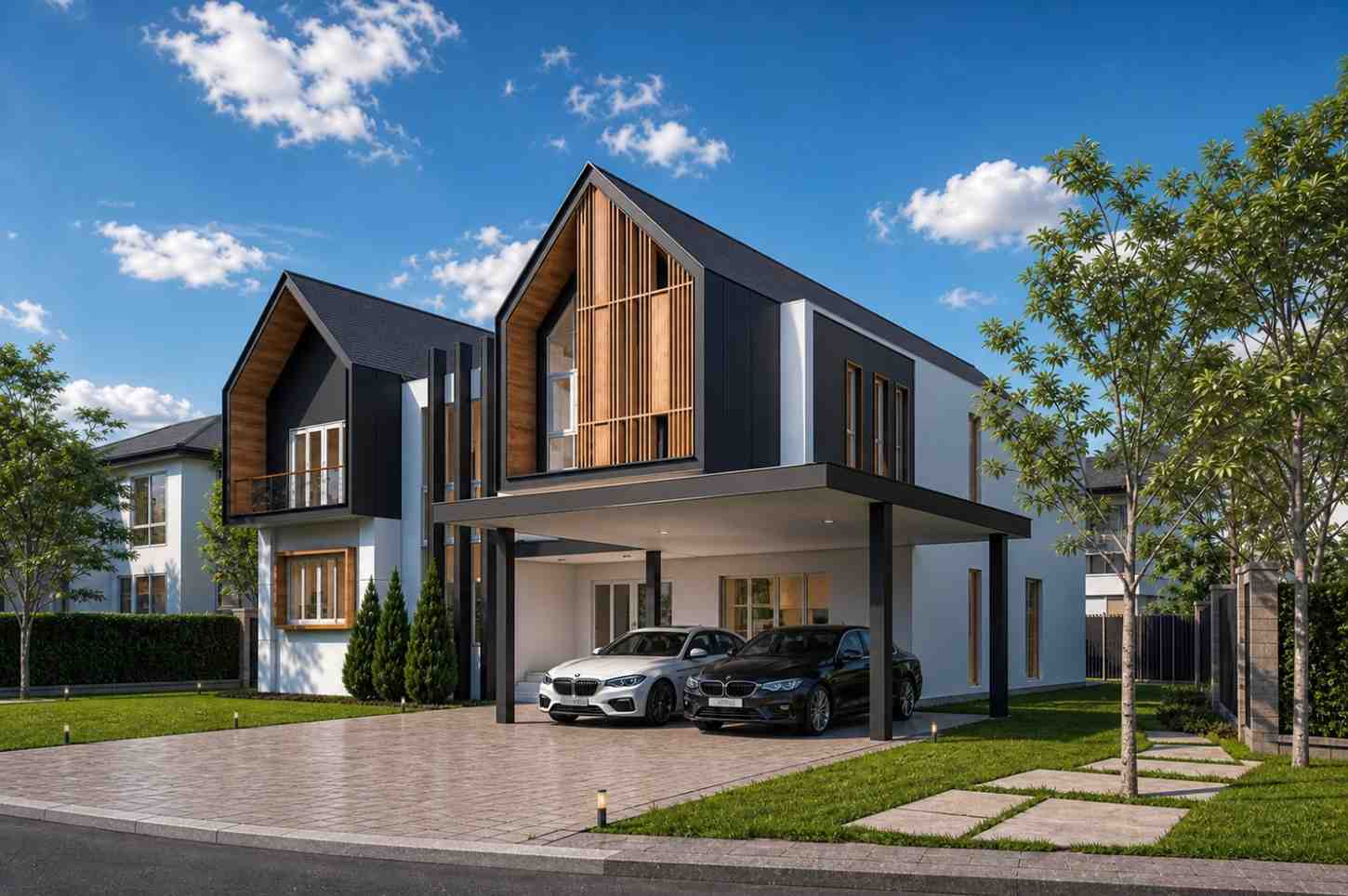 Right Side Elevation of 4 Bedroom 2 Story Contemporary House Plan with Nordic Twin-Gable Design