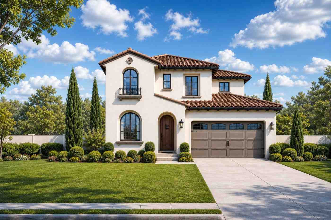 3D View of 5 Bedroom 2 Story Mediterranean House Plan with Home Office