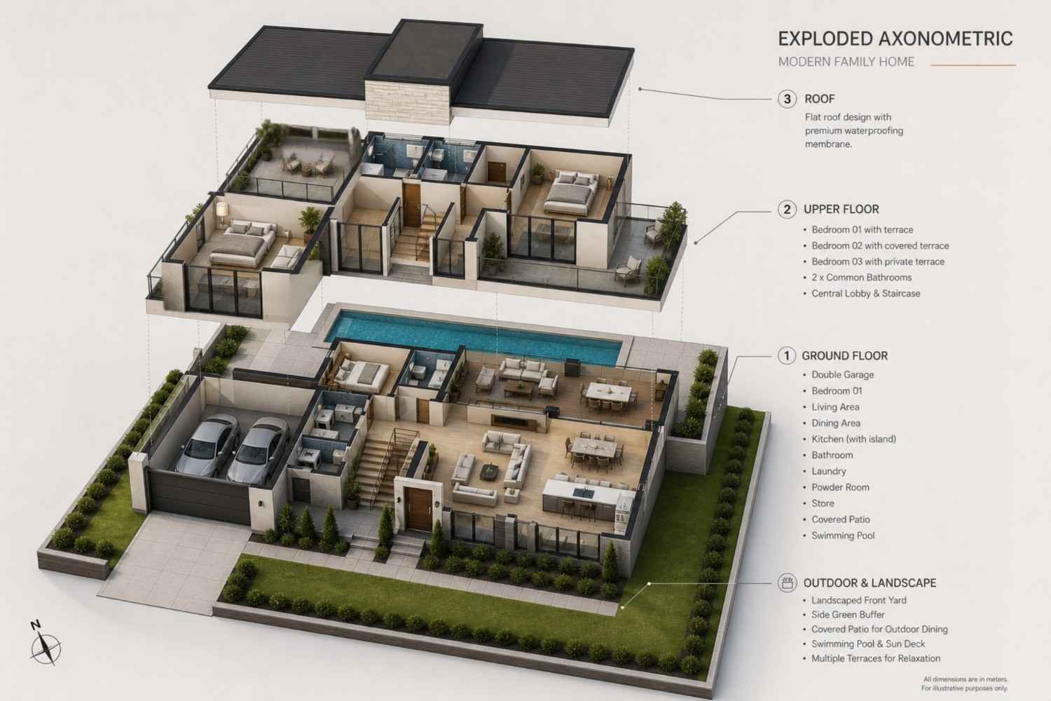 Axonometric / 3D cutaway view of the full home.