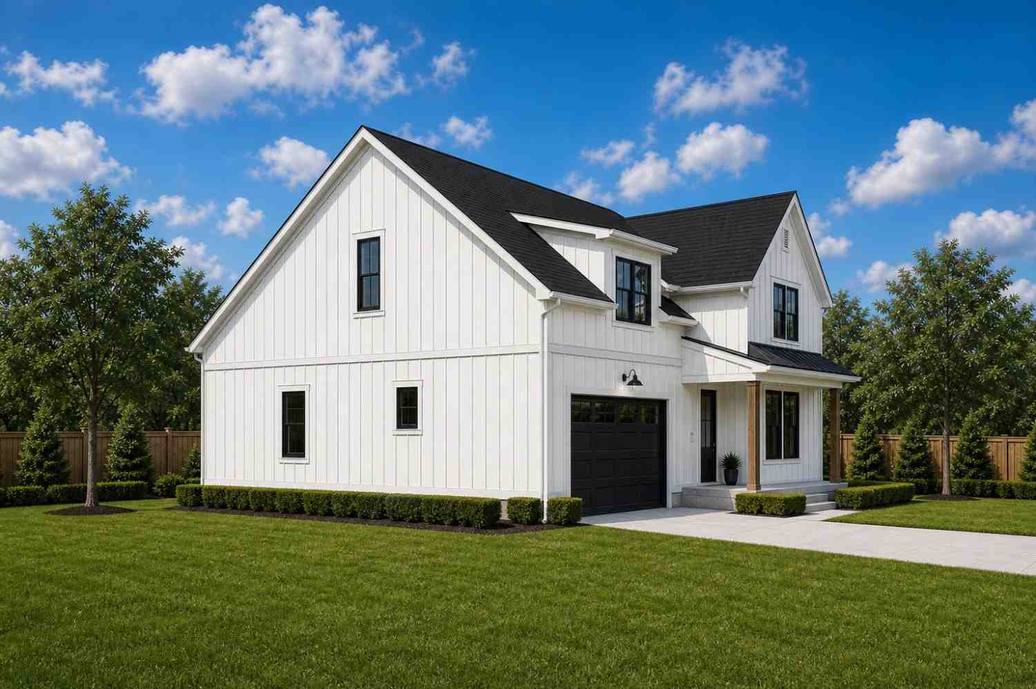 Left Side Elevation of 3 Bedroom 2 Story Modern Farmhouse House Plan with Home Office