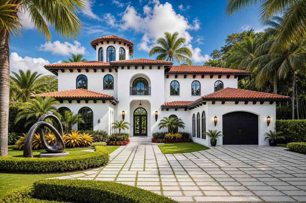 Front Elevation of Luxury Mediterranean House Plan with Curved Grand Staircase and Cupola