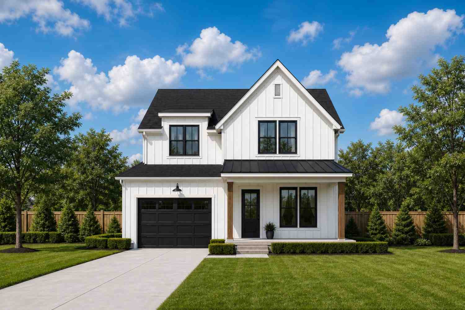 Front Elevation of 3 Bedroom 2 Story Modern Farmhouse House Plan with Home Office