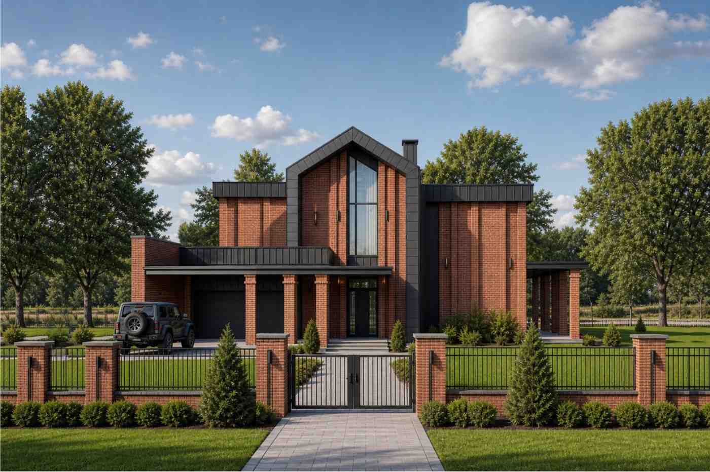 Front Elevation of 3 Bedroom 2 Story Contemporary House Plan with Upstairs Family Room