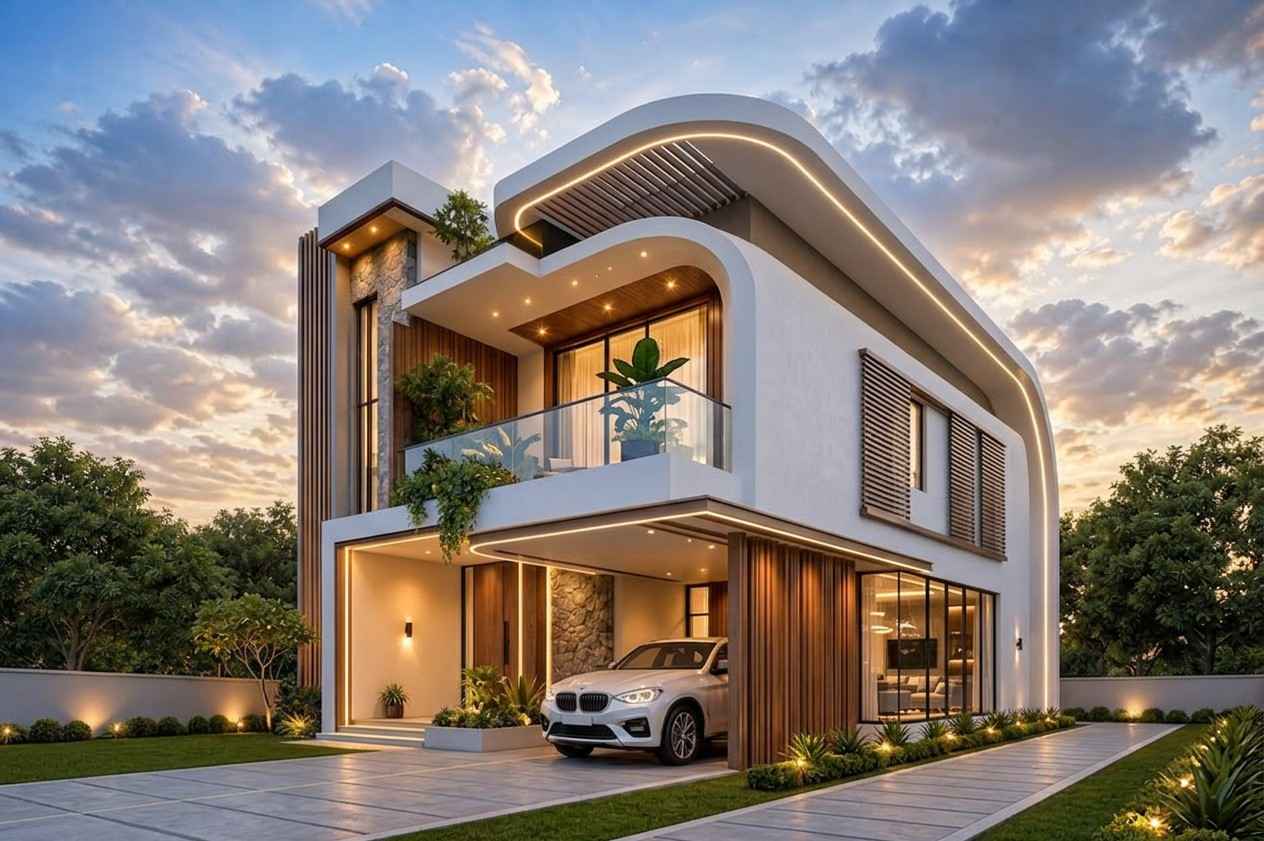 Right Side Elevation of 5 Bedroom 2 Story Ultra Modern Contemporary House Plan