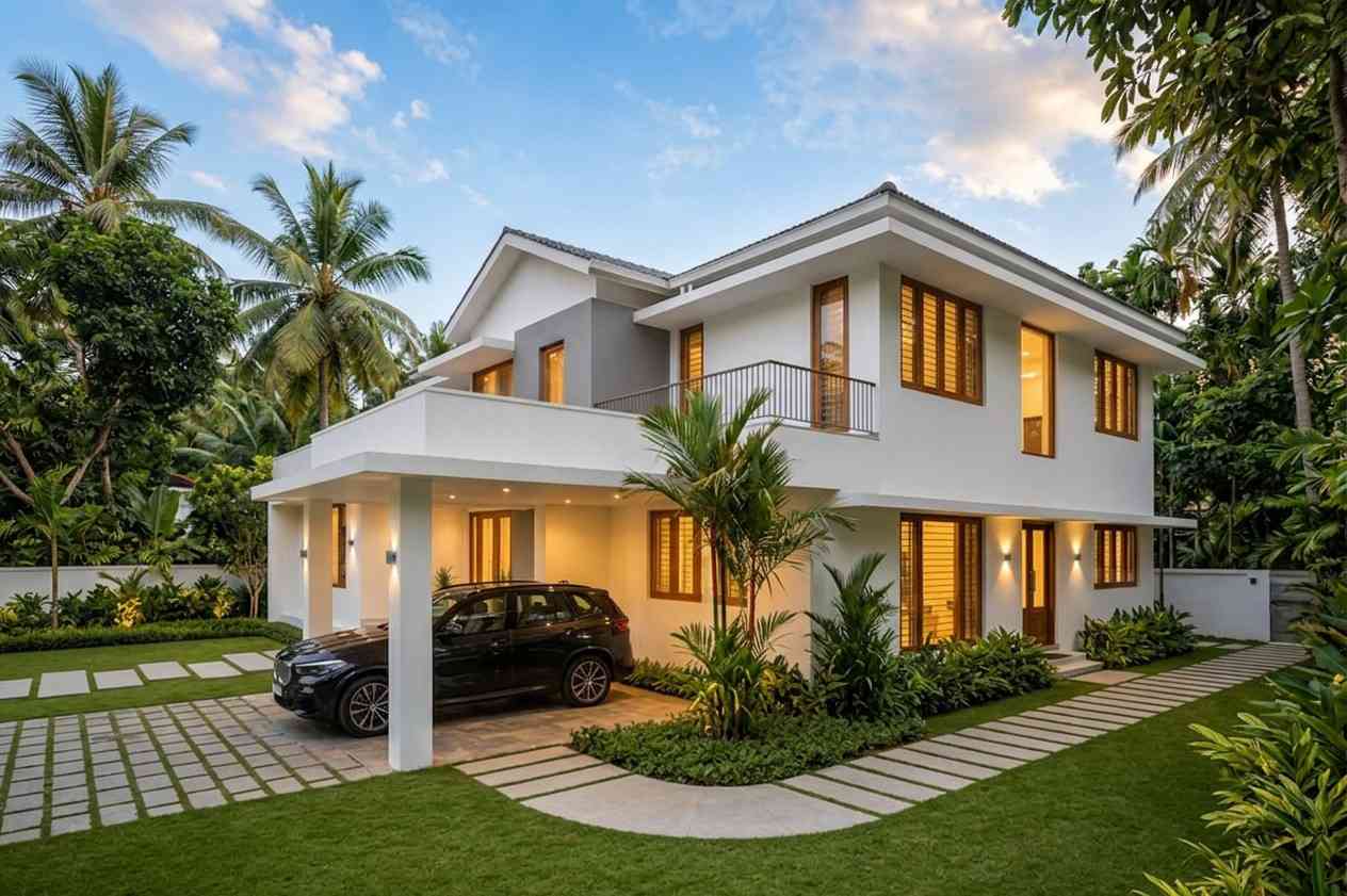 Right side Elevation of Tropical Modern House Plan with Two Master Suites