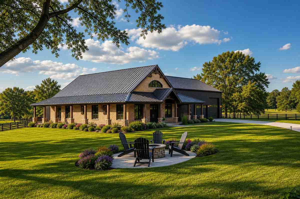 Left side elevation of 3 Bedroom Barndominium House Plan with Shop Garage and Man Cave