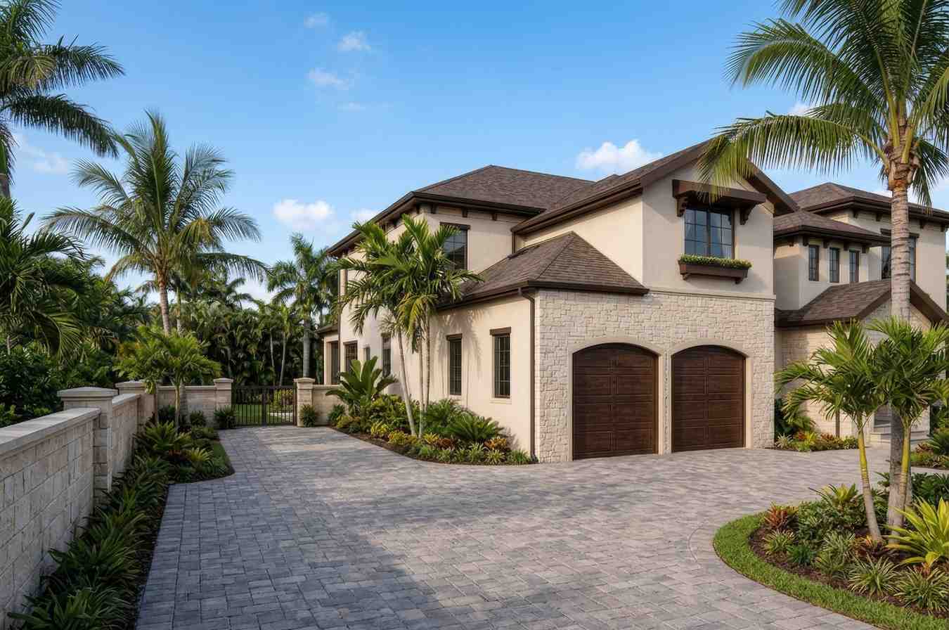 Left Side Elevation of 4 Bedroom 2 Story Florida Mediterranean House Plan with Storm Shelter