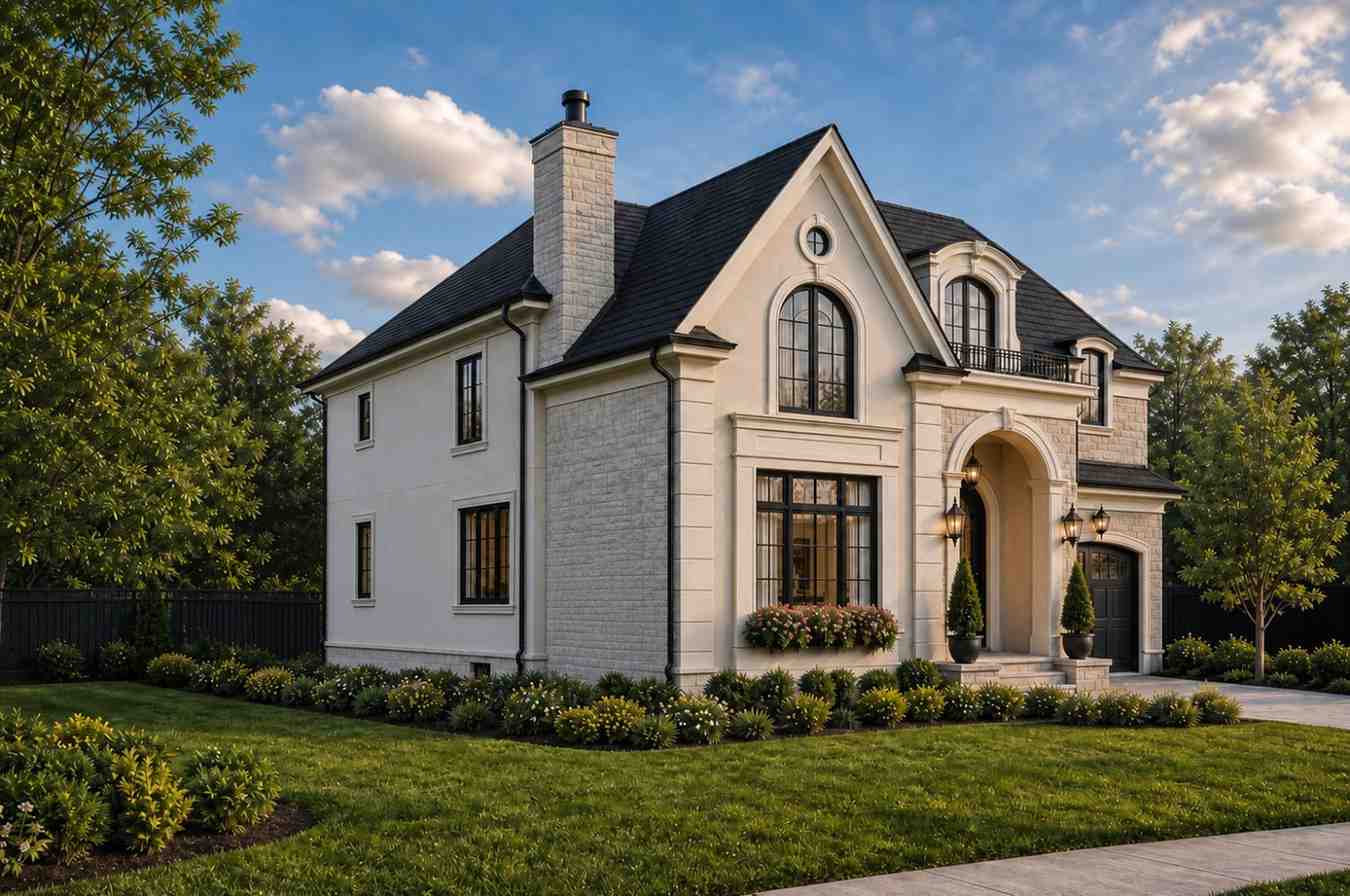 Left Side Elevation of 3 Bedroom 2 Story French Country House Plan with Double Height Foyer 