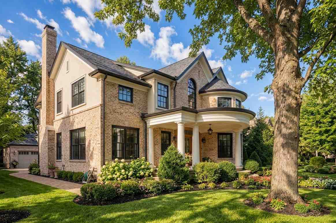 Left Side Elevation of 5 Bedroom Brick Traditional House Plan with Turret Master Suite