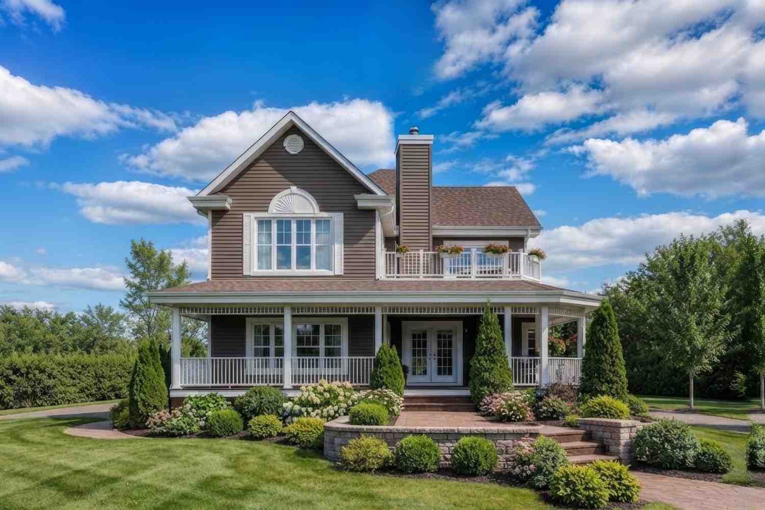 Left Side Elevation of 4 Bedroom 2 Story Victorian Farmhouse Plan with Upstairs Balcony