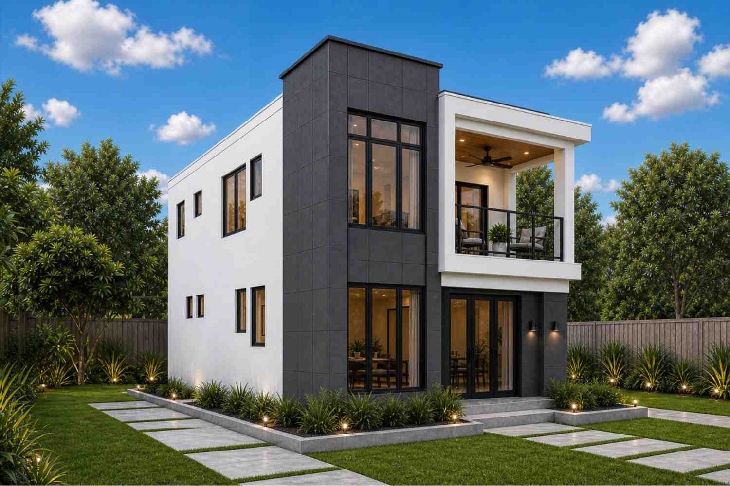 Left Side Elevation of 2 Bedroom 2 Story Modern Compact House Plan with Balcony