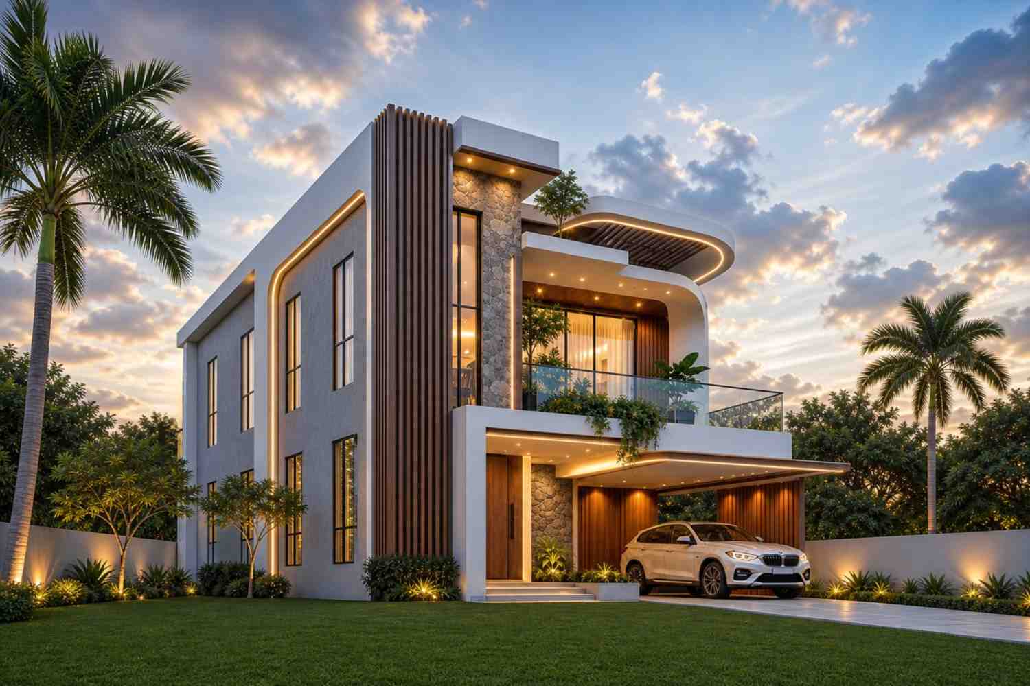 Left Side Elevation of 5 Bedroom 2 Story Ultra Modern Contemporary House Plan