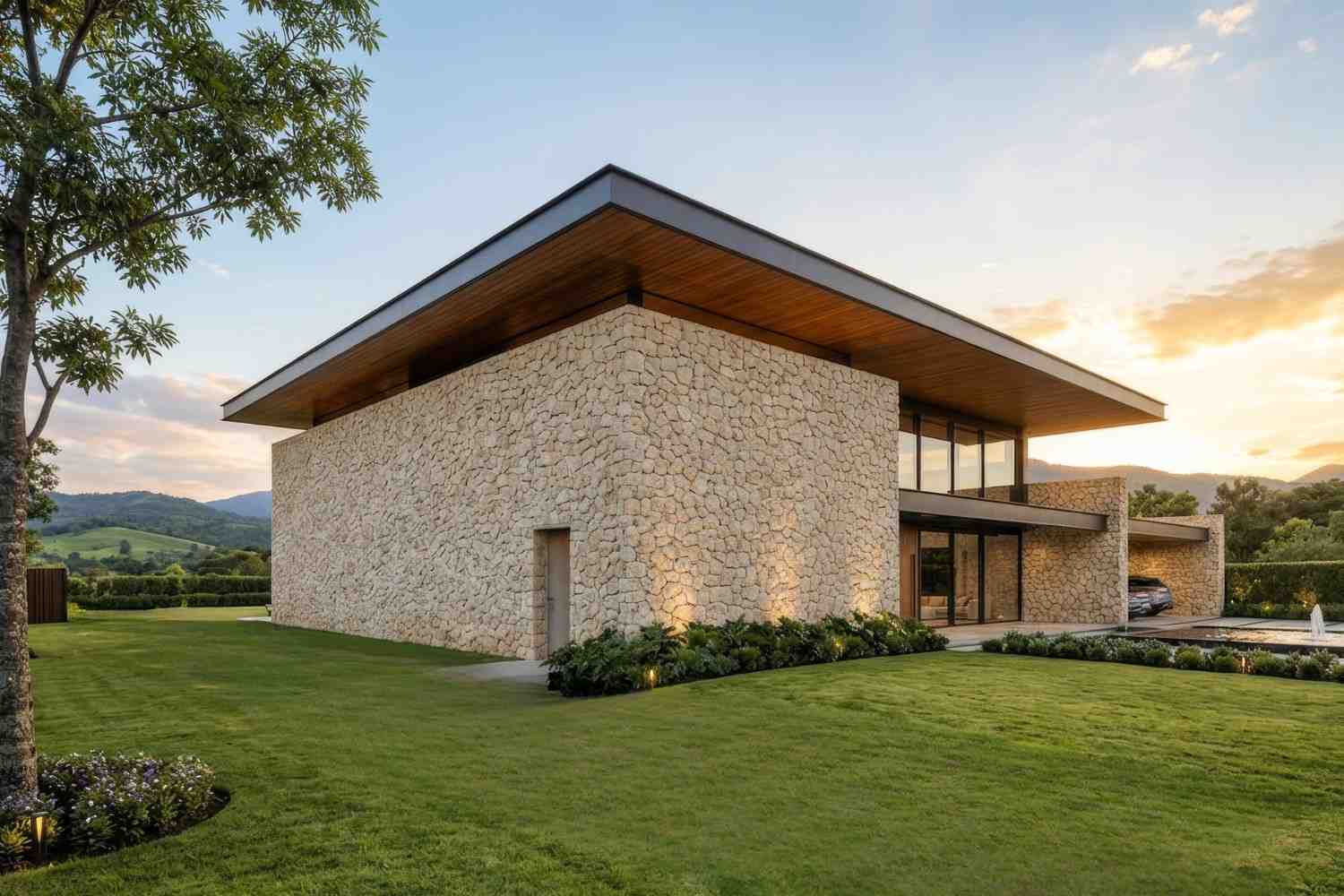 Left Side Elevation of 2 Story Modern Contemporary House Plan with Home Office and Courtyard