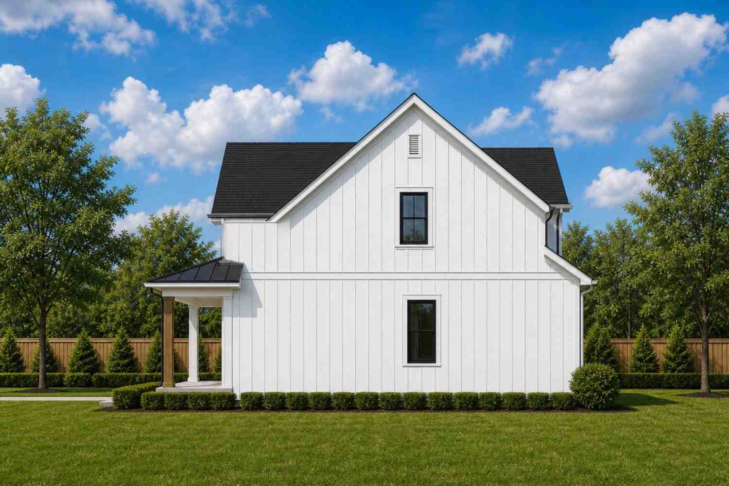 Right Side Elevation of 3 Bedroom 2 Story Modern Farmhouse House Plan with Home Office