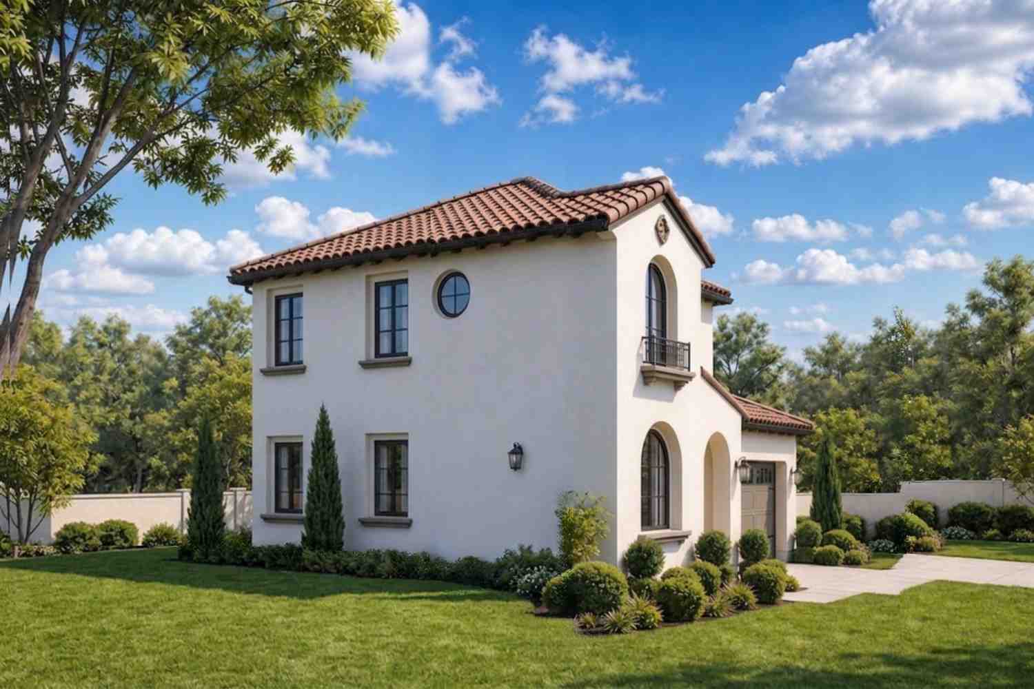 Left Side Elevation of 5 Bedroom 2 Story Mediterranean House Plan with Home Office