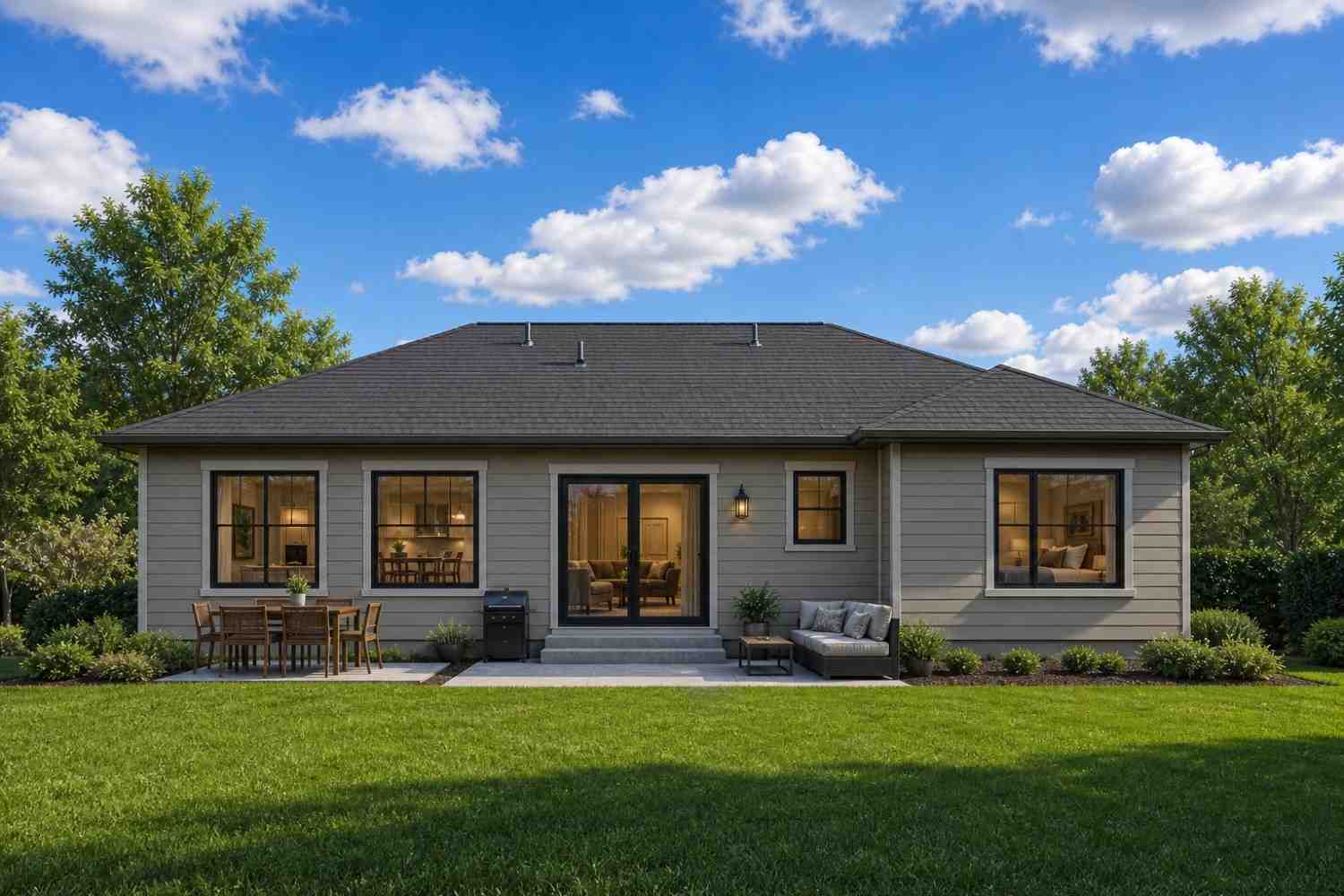 Rear Elevation (Back View) of the Craftsman Bungalow House Plan